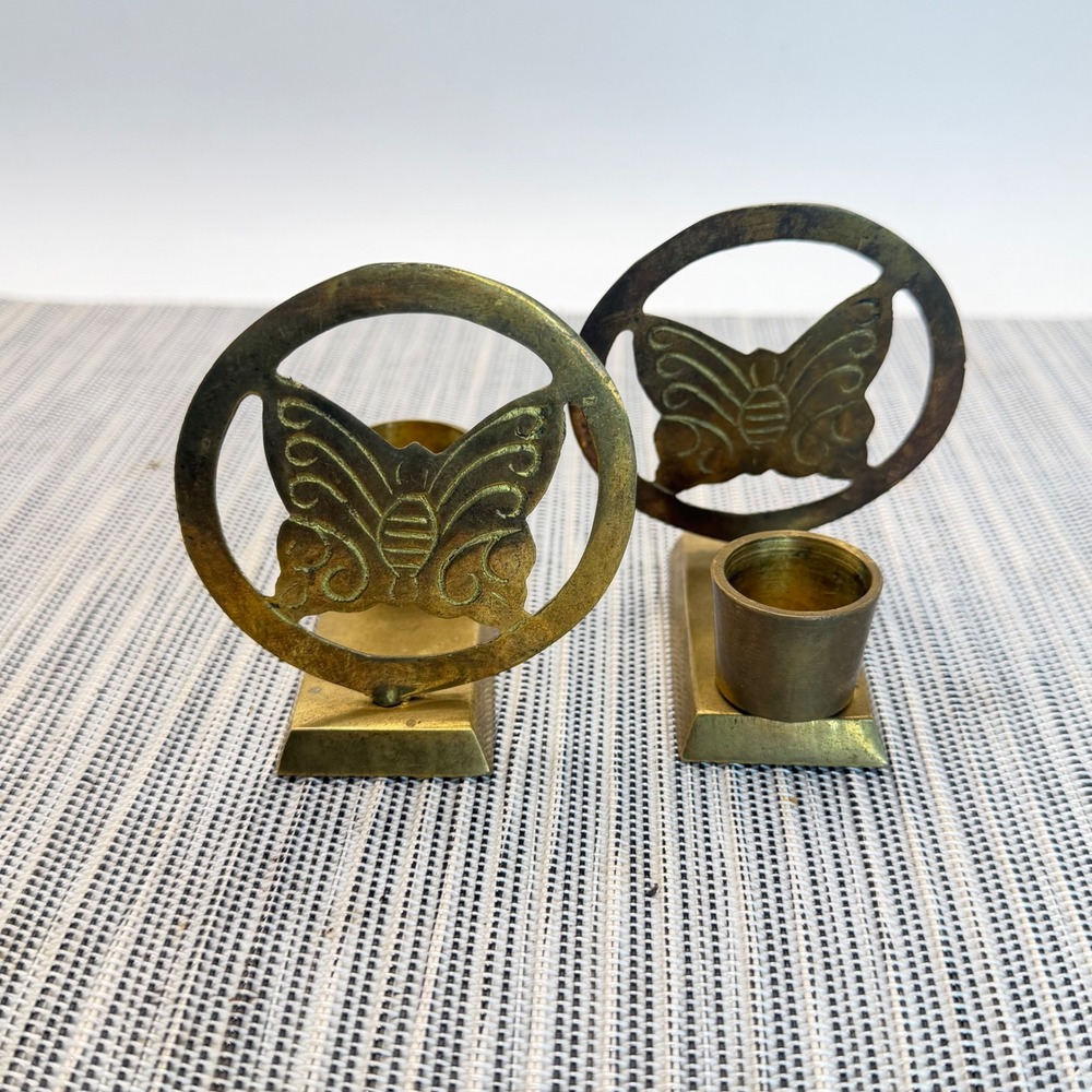 Vintage Brass Butterfly Taper Candle Holders Set of 2 Made in‎ India Gold Boho